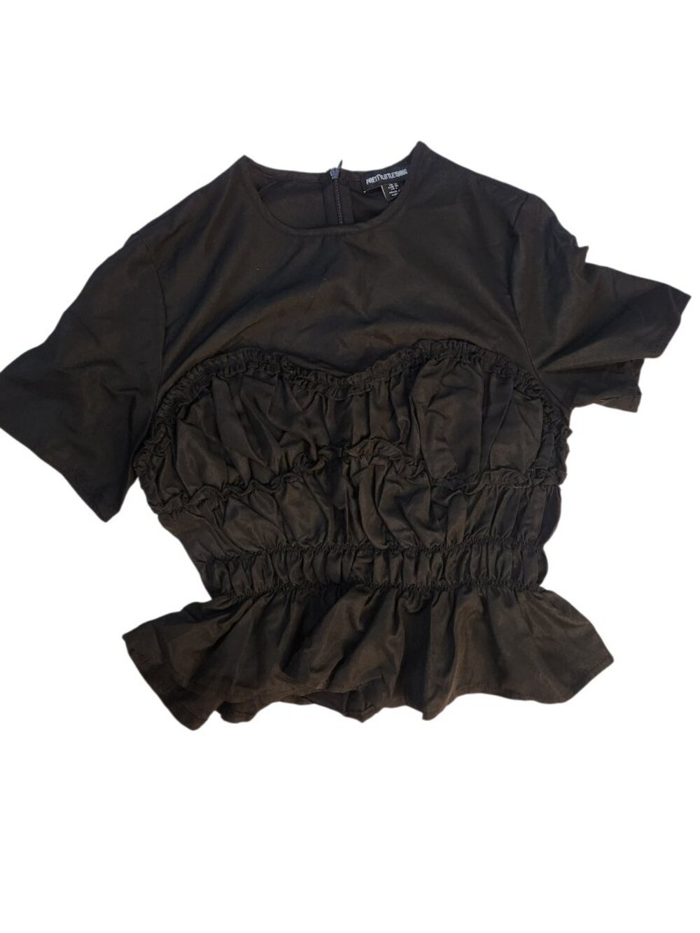 Prettylittlething Black Corset Top US Size 6 Short Sleeve Corset Bustier Scrunch